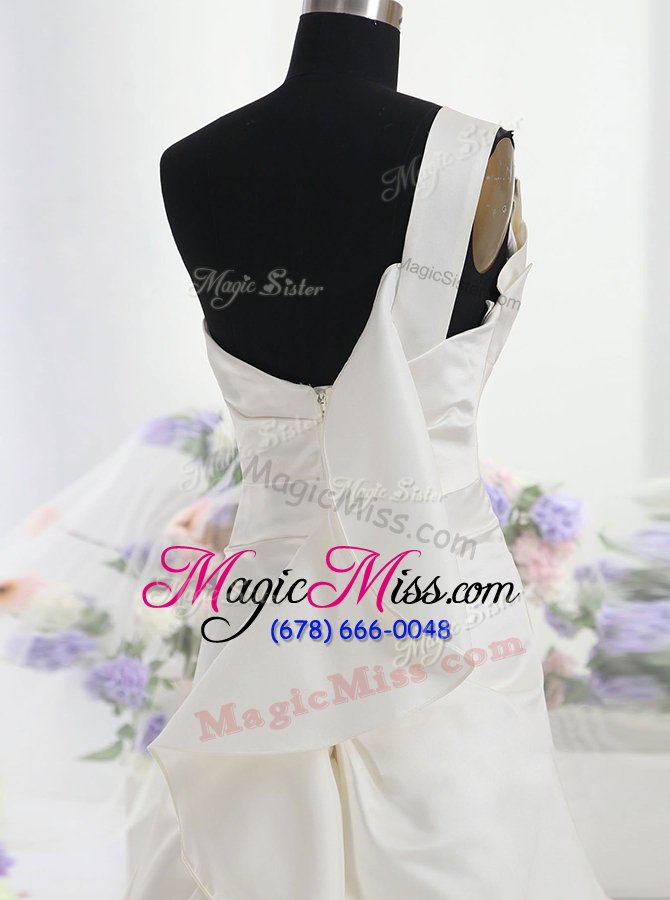 wholesale perfect one shoulder sleeveless chapel train ruffles zipper wedding dresses