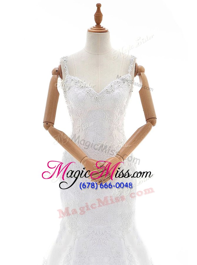 wholesale best mermaid sleeveless lace with train court train backless wedding gowns in white for with beading and lace