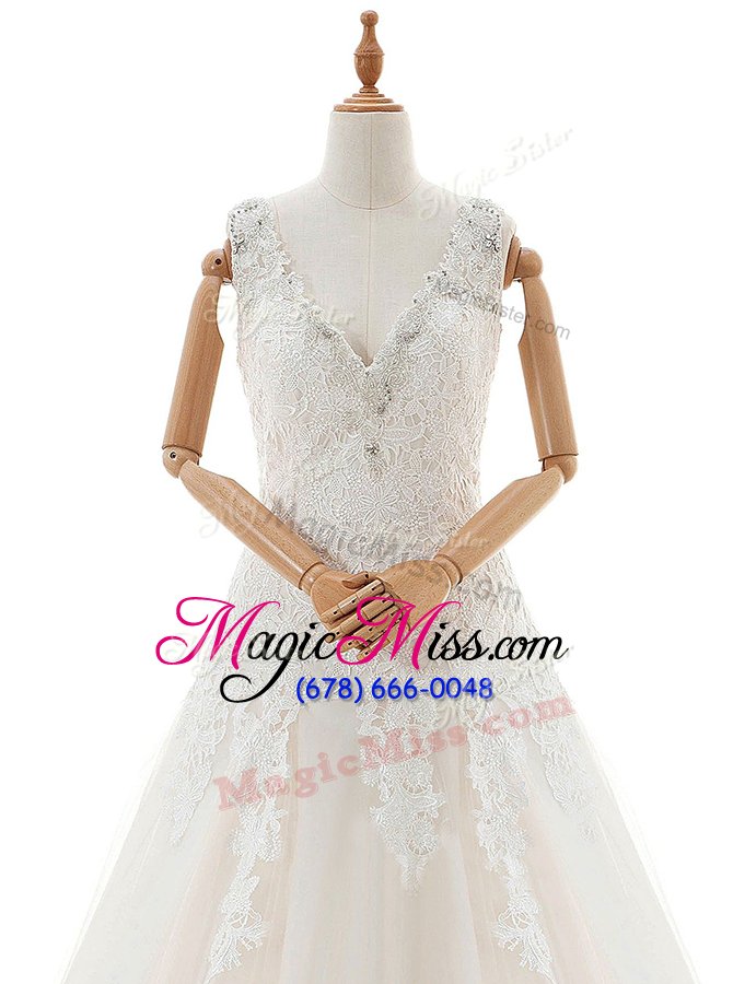 wholesale sophisticated white zipper wedding dress appliques sleeveless with train court train
