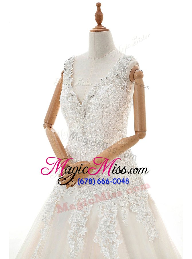wholesale sophisticated white zipper wedding dress appliques sleeveless with train court train