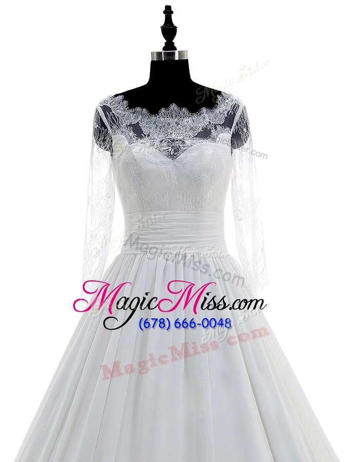 wholesale best selling scalloped 3|4 length sleeve brush train lace zipper bridal gown