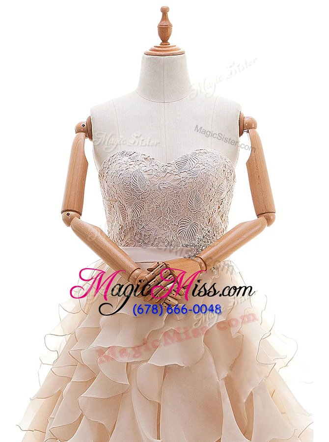 wholesale peach sweetheart neckline lace and ruffled layers wedding dresses sleeveless lace up