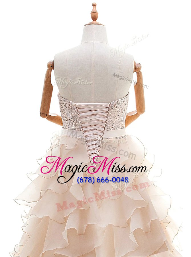 wholesale peach sweetheart neckline lace and ruffled layers wedding dresses sleeveless lace up