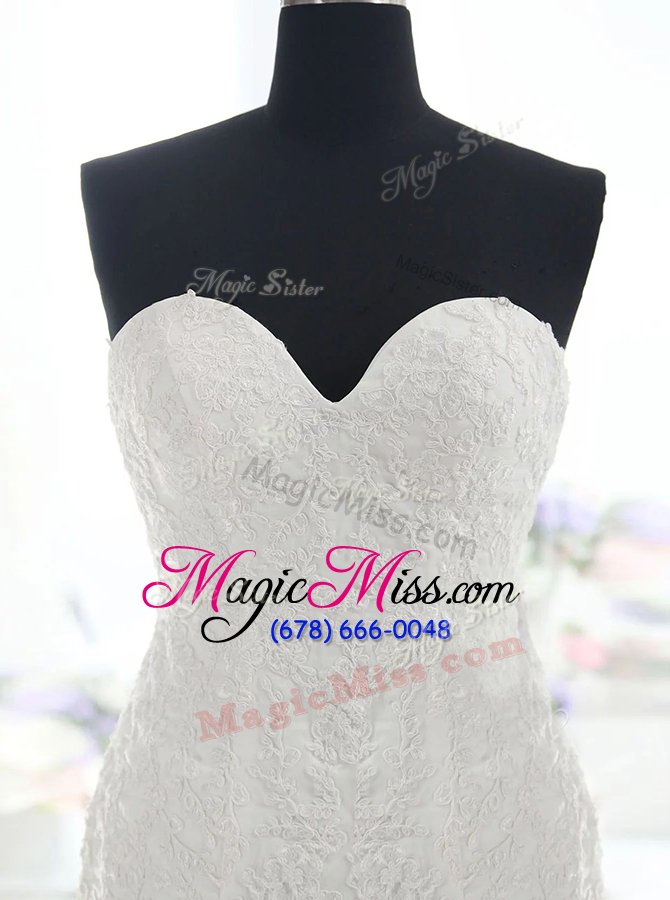 wholesale mermaid white sleeveless brush train lace with train wedding dresses