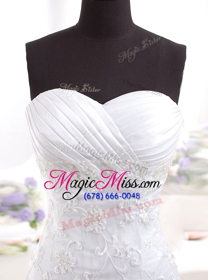 wholesale flirting white lace clasp handle sweetheart sleeveless with train wedding dress brush train beading and lace