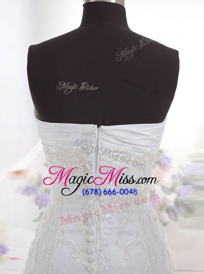 wholesale flirting white lace clasp handle sweetheart sleeveless with train wedding dress brush train beading and lace