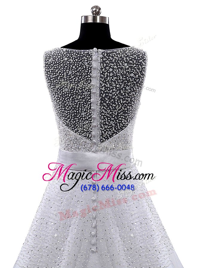 wholesale fancy scoop beading and belt wedding gowns white clasp handle sleeveless floor length