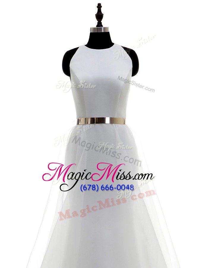 wholesale enchanting column/sheath bridal gown white scoop organza sleeveless floor length zipper