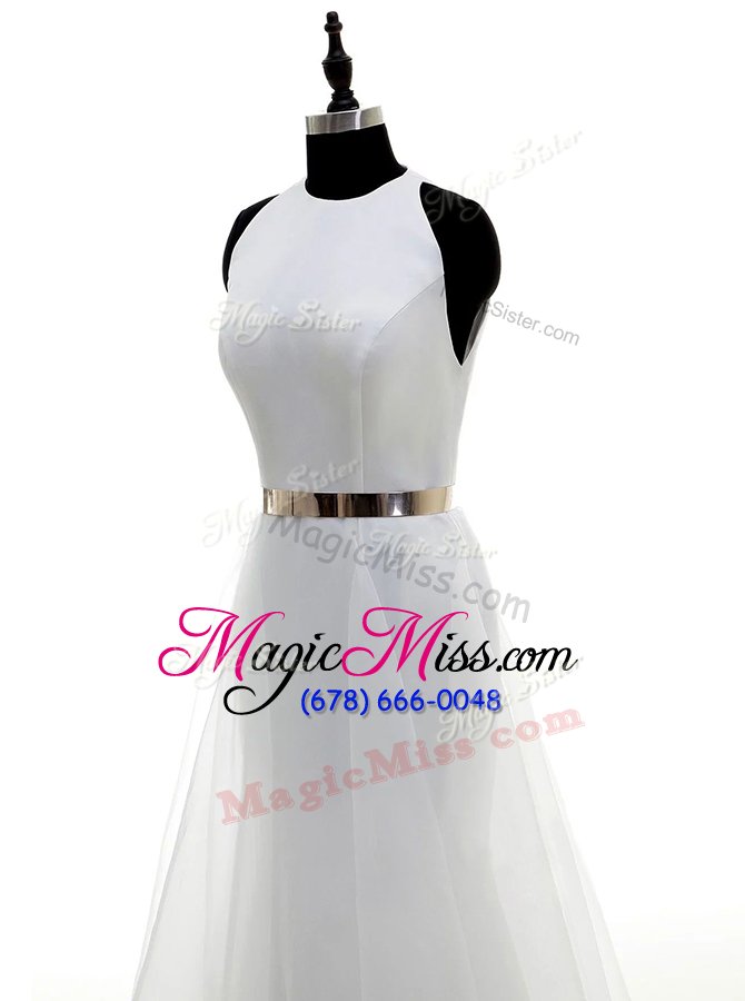 wholesale enchanting column/sheath bridal gown white scoop organza sleeveless floor length zipper