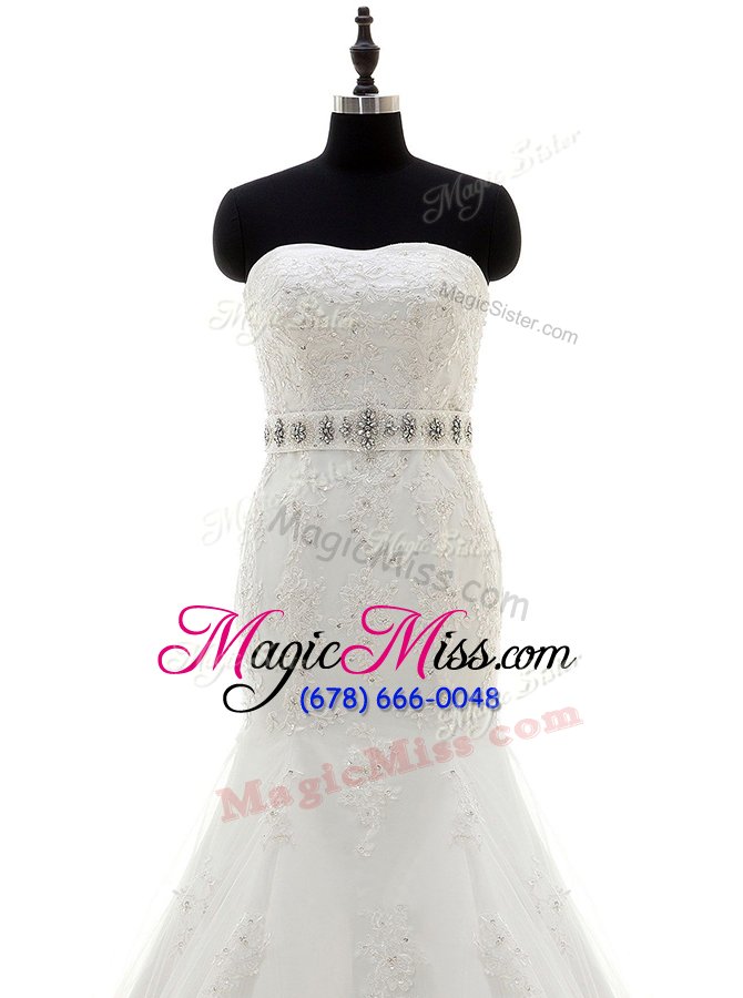 wholesale pretty mermaid white wedding dresses wedding party and for with beading and sashes|ribbons sweetheart sleeveless brush train lace up