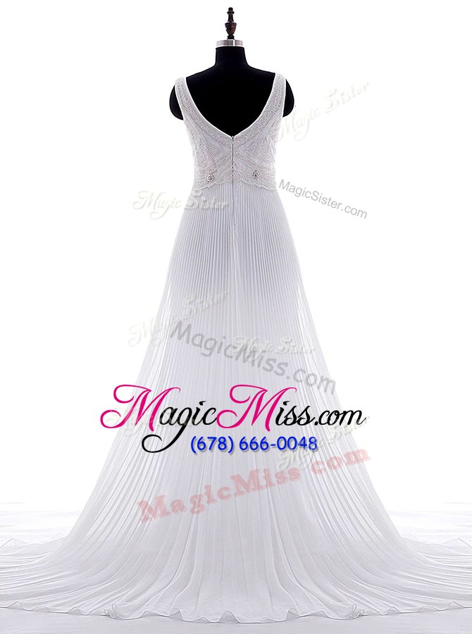 wholesale fancy with train zipper wedding gown white and in for wedding party with beading and pleated brush train