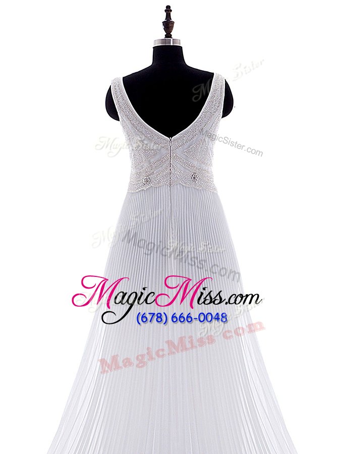 wholesale fancy with train zipper wedding gown white and in for wedding party with beading and pleated brush train