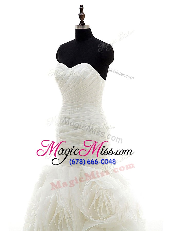 wholesale white mermaid ruffles and ruching wedding gown lace up organza sleeveless