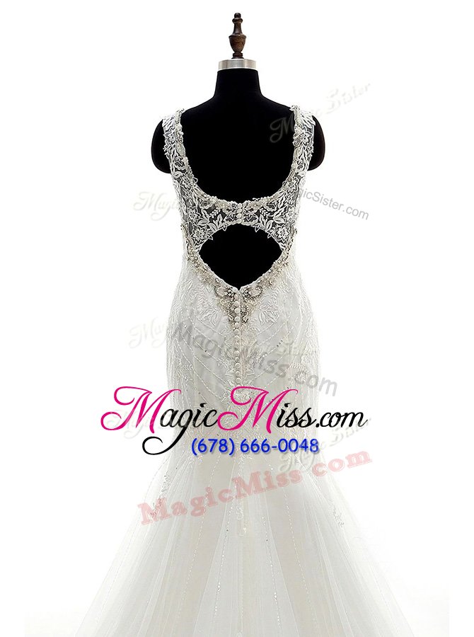 wholesale simple mermaid lace white wedding gowns wedding party and for with beading v-neck sleeveless brush train backless
