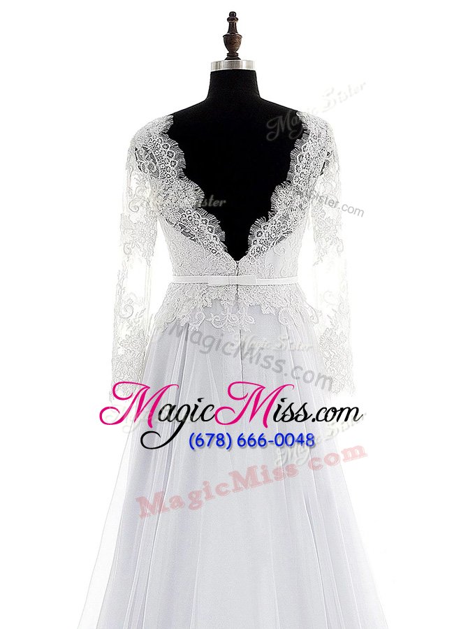 wholesale amazing long sleeves brush train backless with train lace wedding dresses