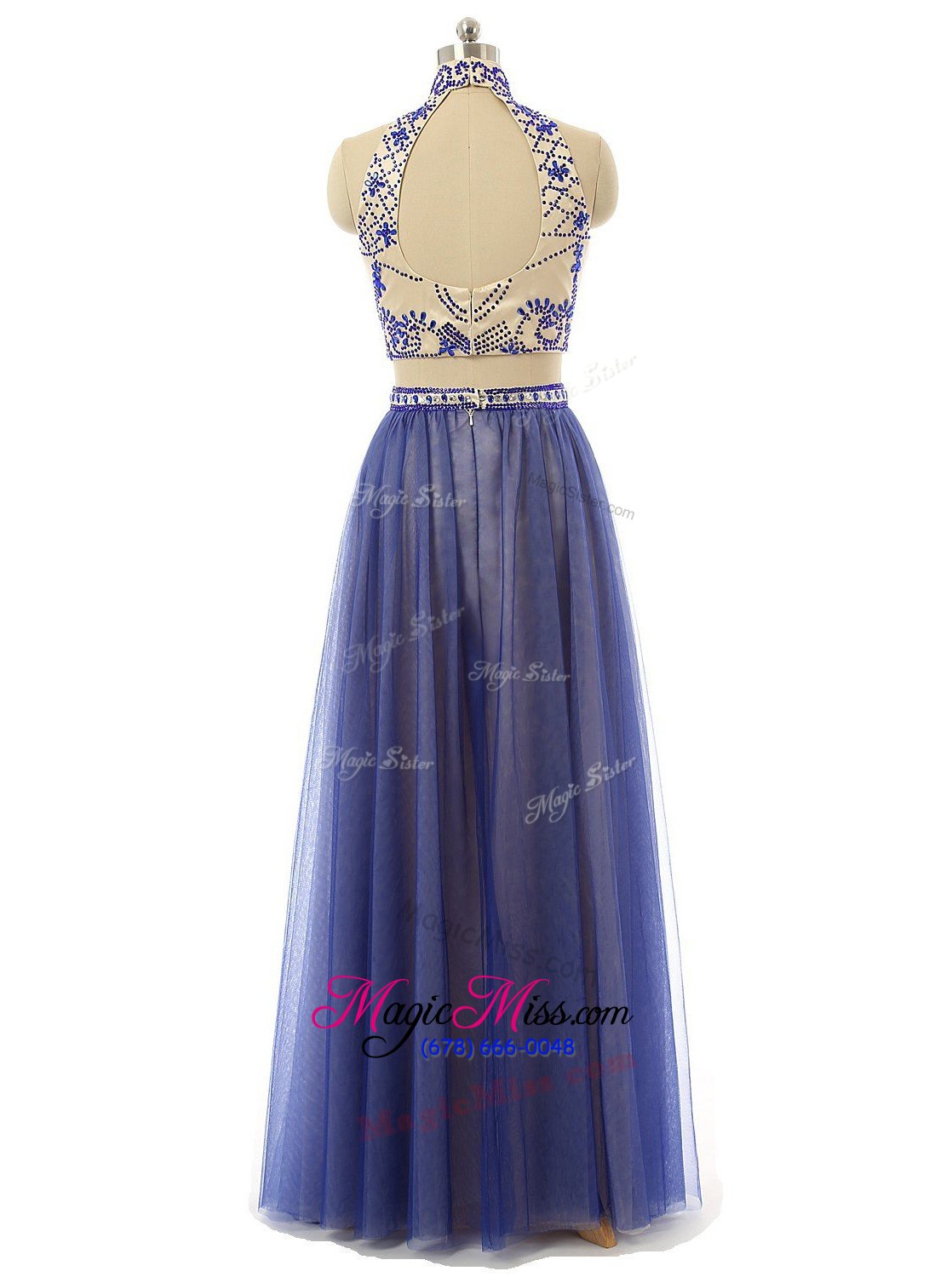 wholesale extravagant blue sleeveless tulle zipper evening dress for prom and party