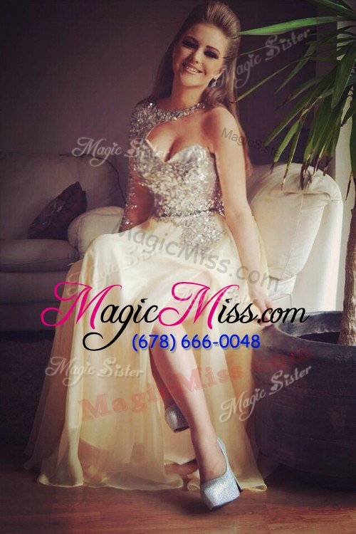 wholesale inexpensive champagne chiffon backless going out dresses long sleeves floor length sequins