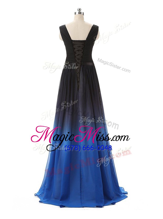 wholesale black and royal blue prom dress prom and party and for with belt v-neck sleeveless zipper