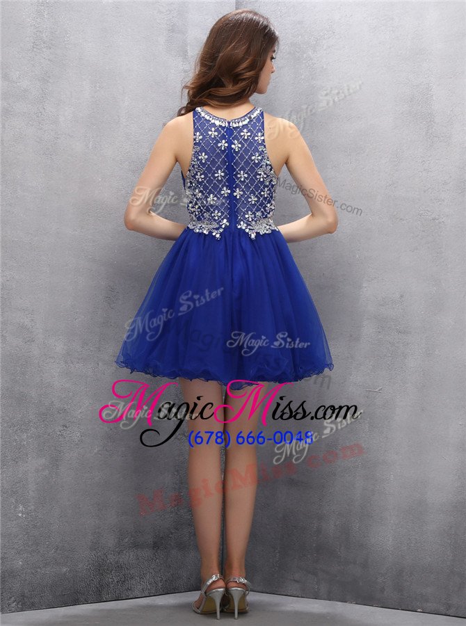 wholesale eye-catching organza scoop sleeveless zipper beading dress for prom in royal blue