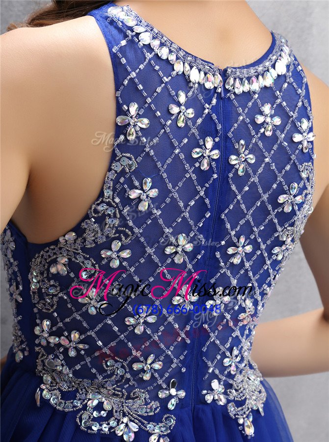 wholesale eye-catching organza scoop sleeveless zipper beading dress for prom in royal blue