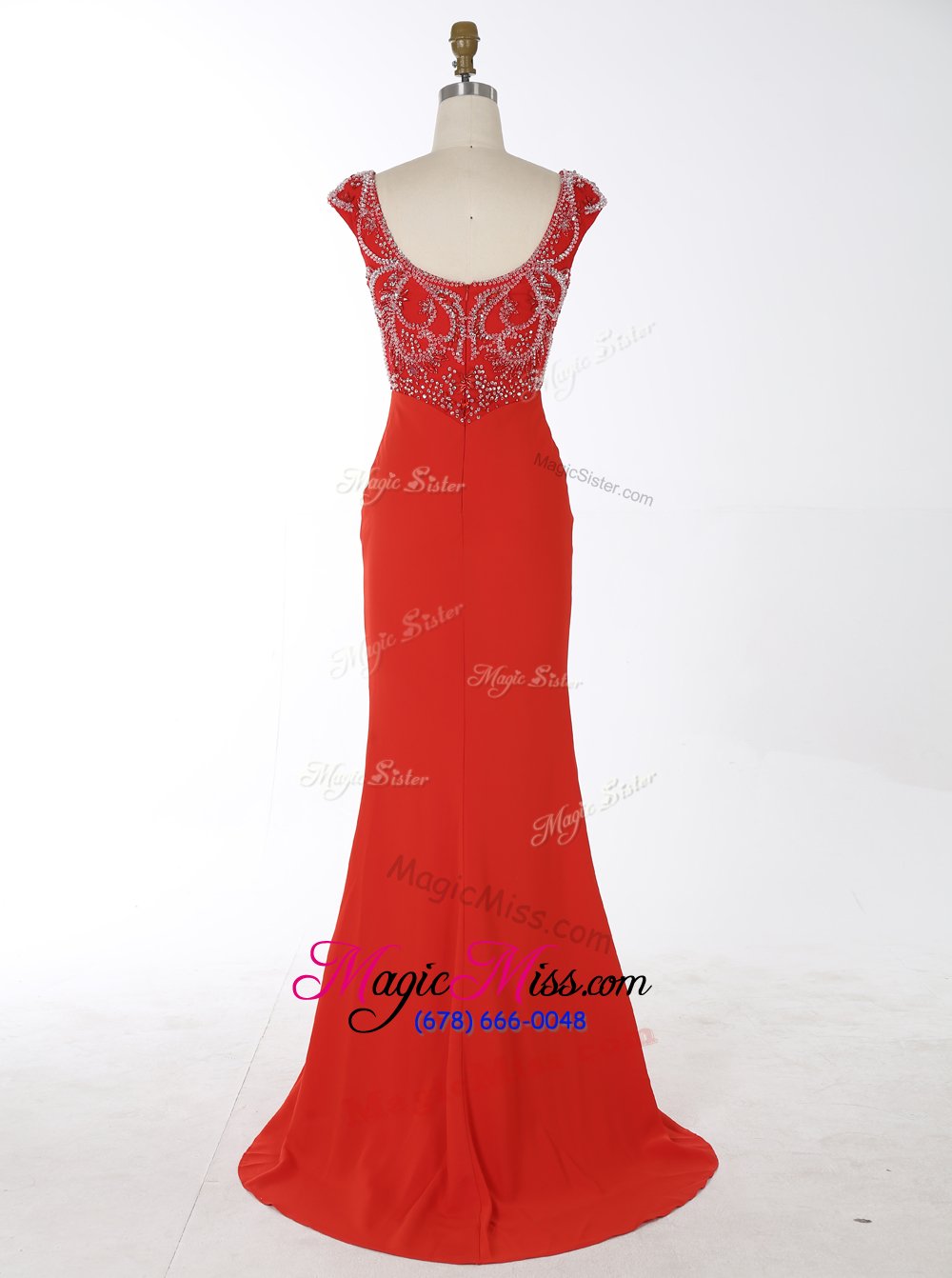 wholesale traditional mermaid with train red red carpet gowns v-neck sleeveless brush train zipper