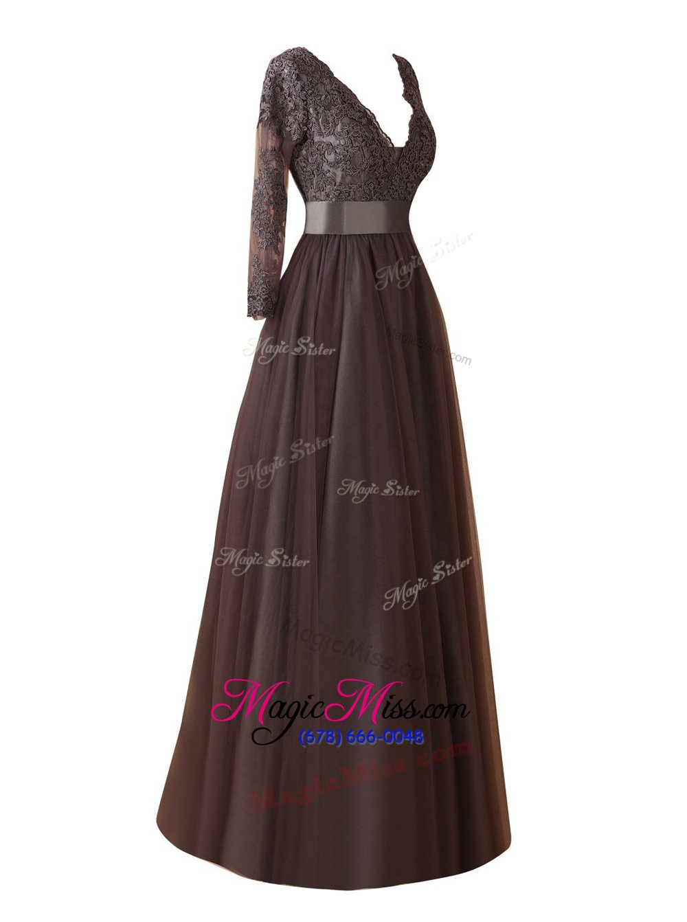 wholesale luxurious long sleeves floor length zipper prom dresses brown and in for wedding party with lace