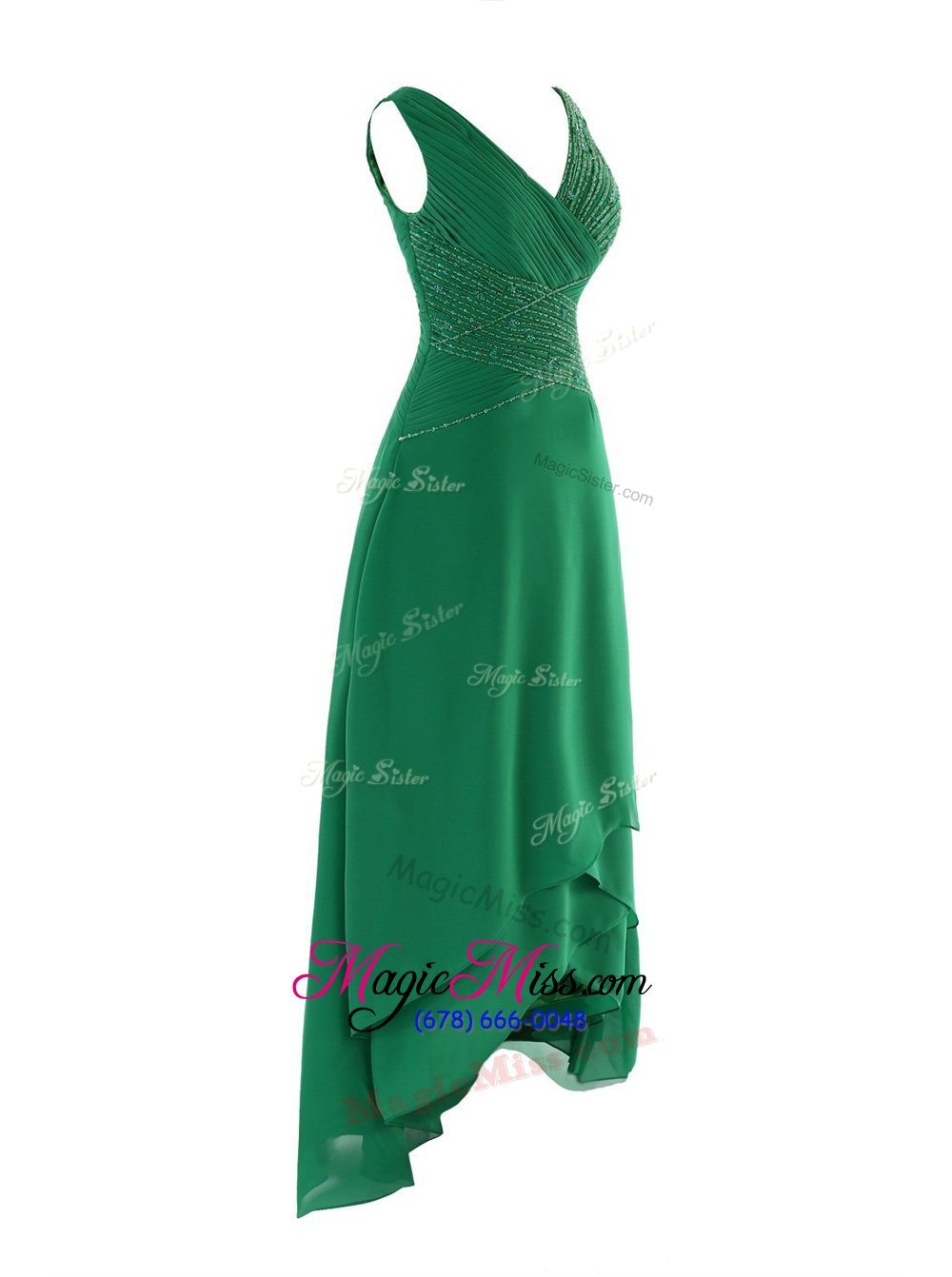 wholesale green sleeveless beading and ruching floor length homecoming dresses