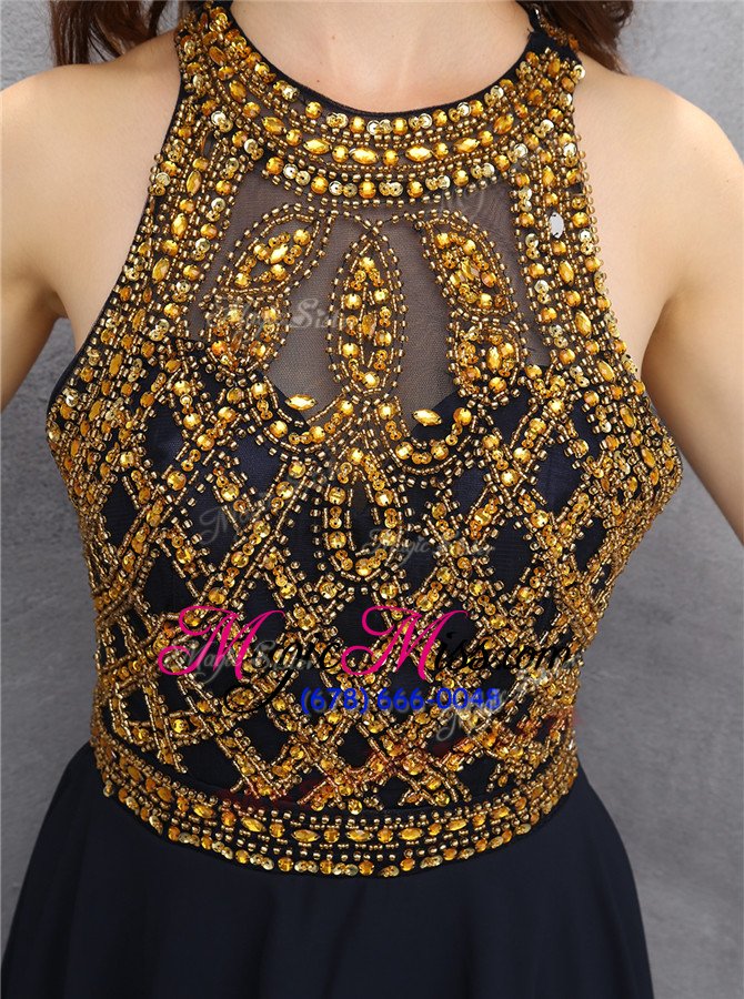 wholesale charming scoop mini length zipper prom evening gown navy blue and in for prom and party with beading