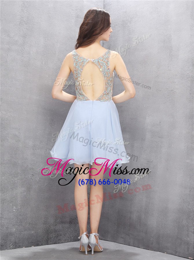 wholesale modern sequins mini length light blue prom evening gown scoop sleeveless zipper