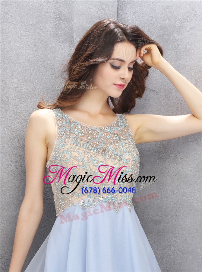 wholesale modern sequins mini length light blue prom evening gown scoop sleeveless zipper