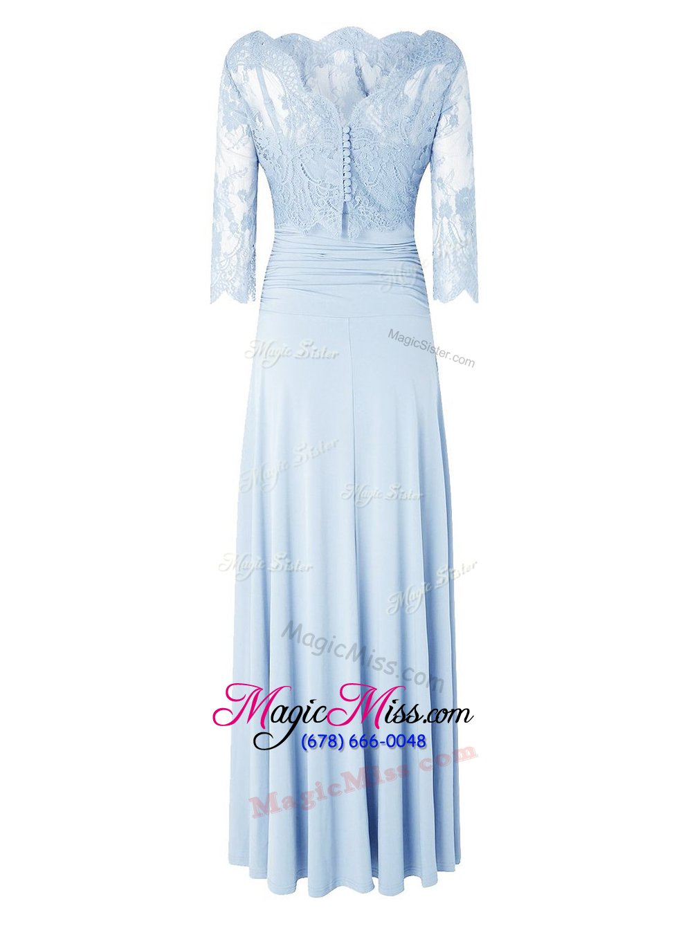wholesale elegant bateau 3|4 length sleeve zipper homecoming dress light blue silk like satin