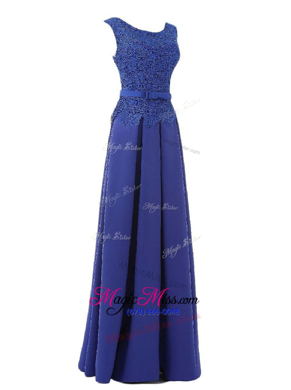 wholesale pretty a-line prom party dress royal blue scoop satin sleeveless floor length zipper