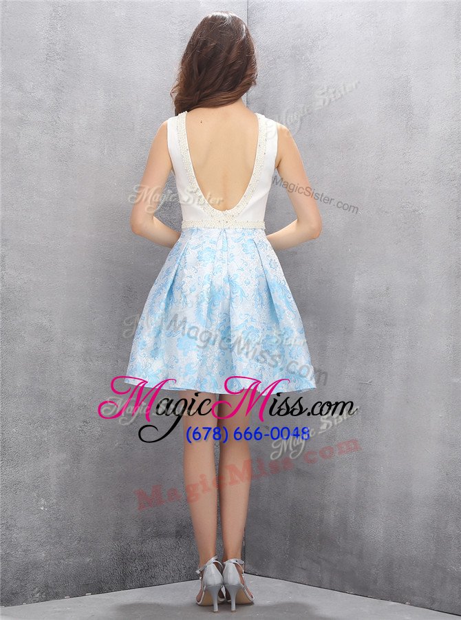 wholesale gorgeous satin scoop sleeveless zipper beading homecoming gowns in light blue