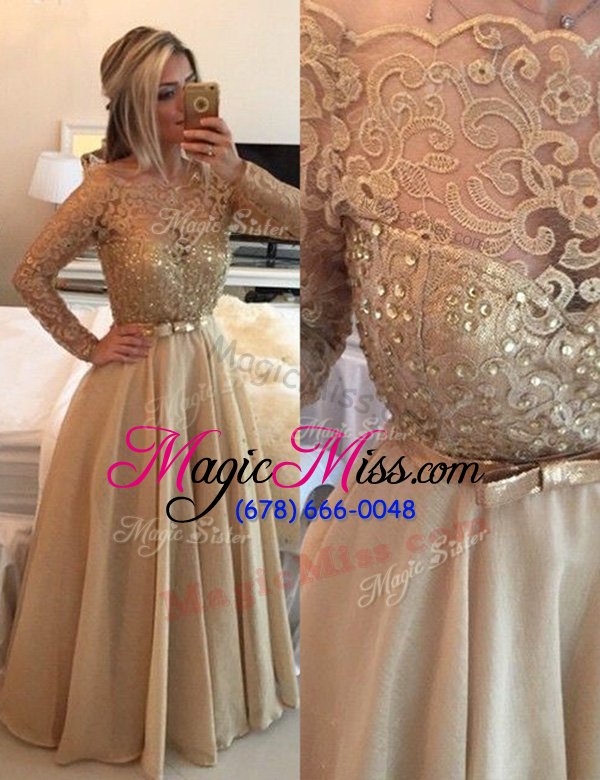wholesale deluxe bateau long sleeves zipper military ball gowns champagne chiffon