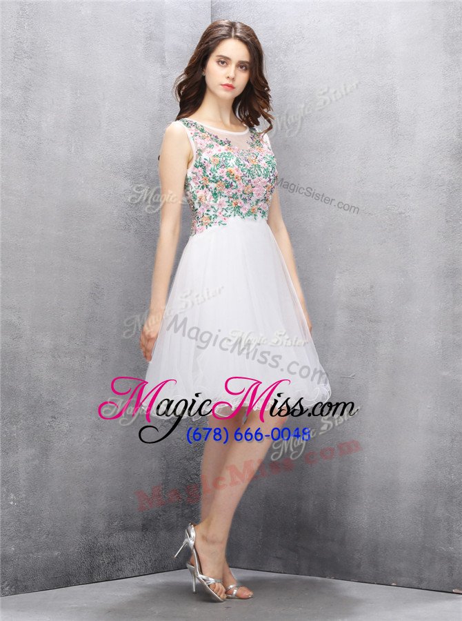 wholesale hot selling white tulle zipper scoop sleeveless knee length club wear beading and embroidery