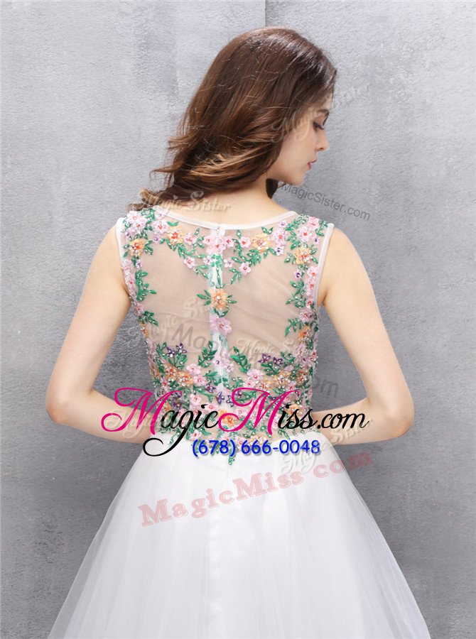 wholesale hot selling white tulle zipper scoop sleeveless knee length club wear beading and embroidery