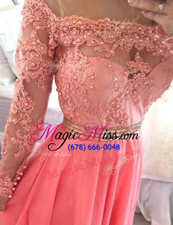 wholesale low price scoop long sleeves beading and appliques zipper dress for prom