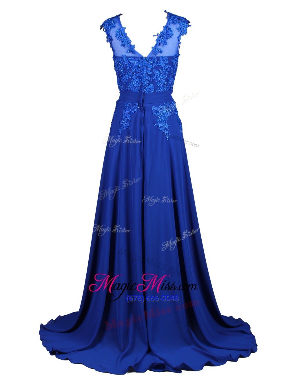 wholesale scoop a-line sleeveless royal blue prom dress brush train zipper