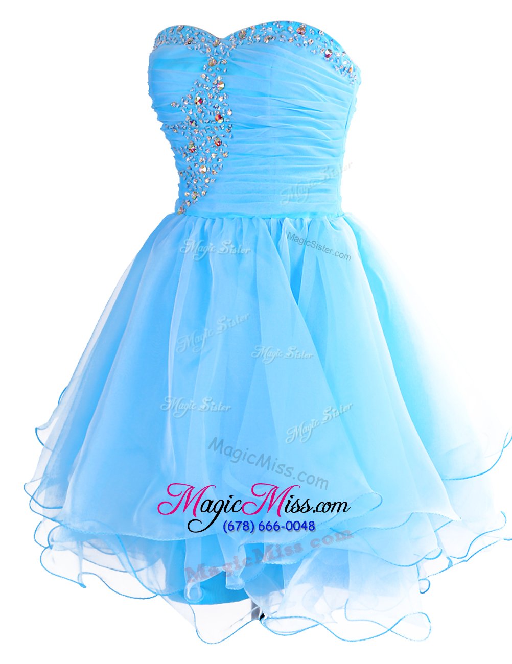 wholesale sophisticated blue lace up sweetheart beading womens party dresses organza sleeveless