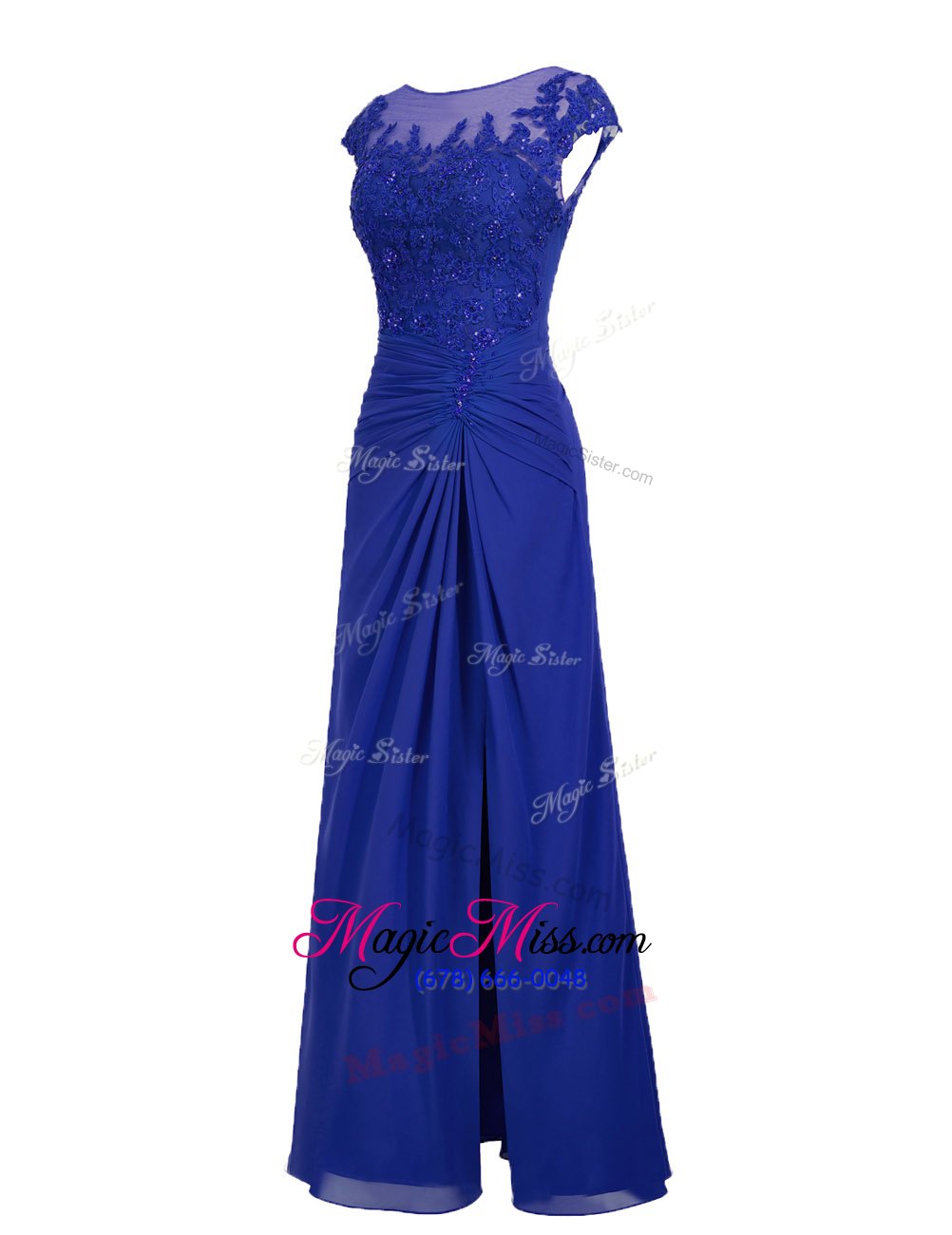 wholesale pretty scoop cap sleeves zipper prom dresses royal blue chiffon