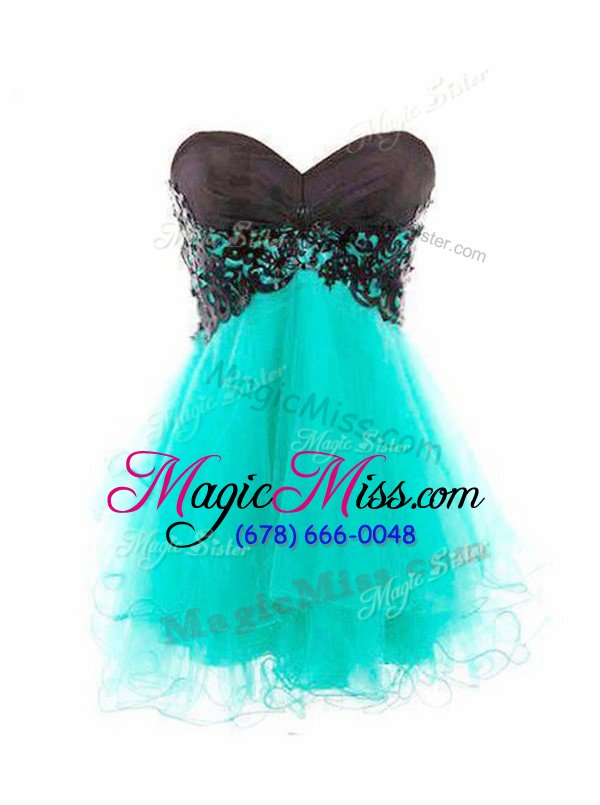 wholesale on sale blue zipper sweetheart appliques prom dresses tulle sleeveless