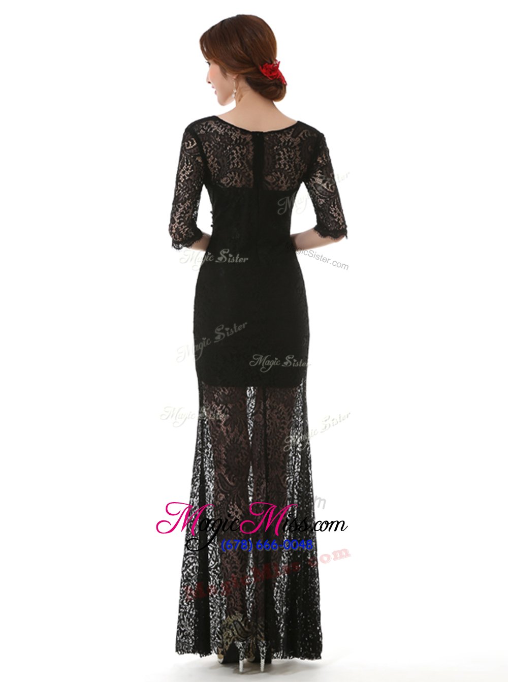 wholesale adorable scoop half sleeves lace zipper prom evening gown