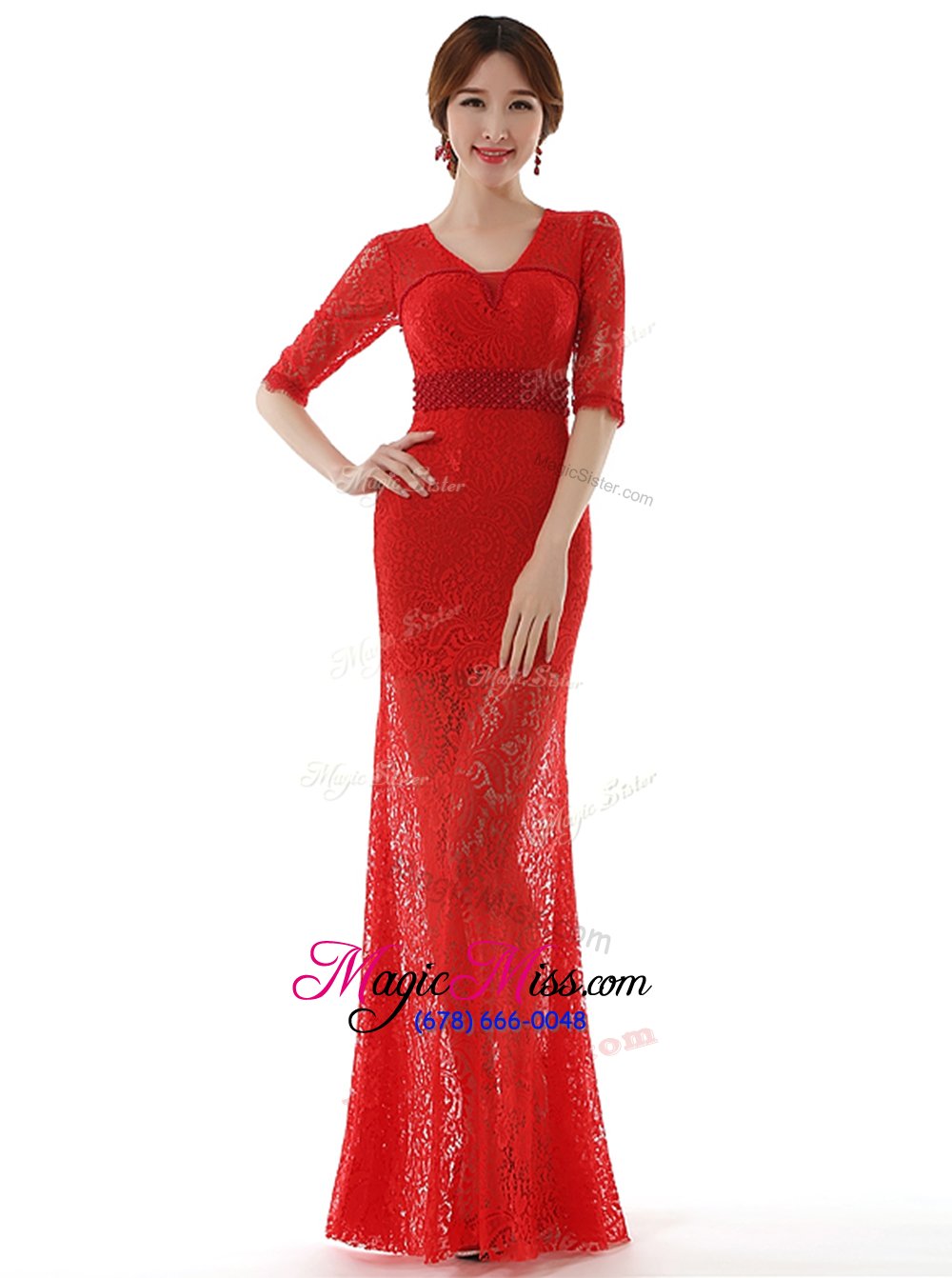 wholesale adorable scoop half sleeves lace zipper prom evening gown