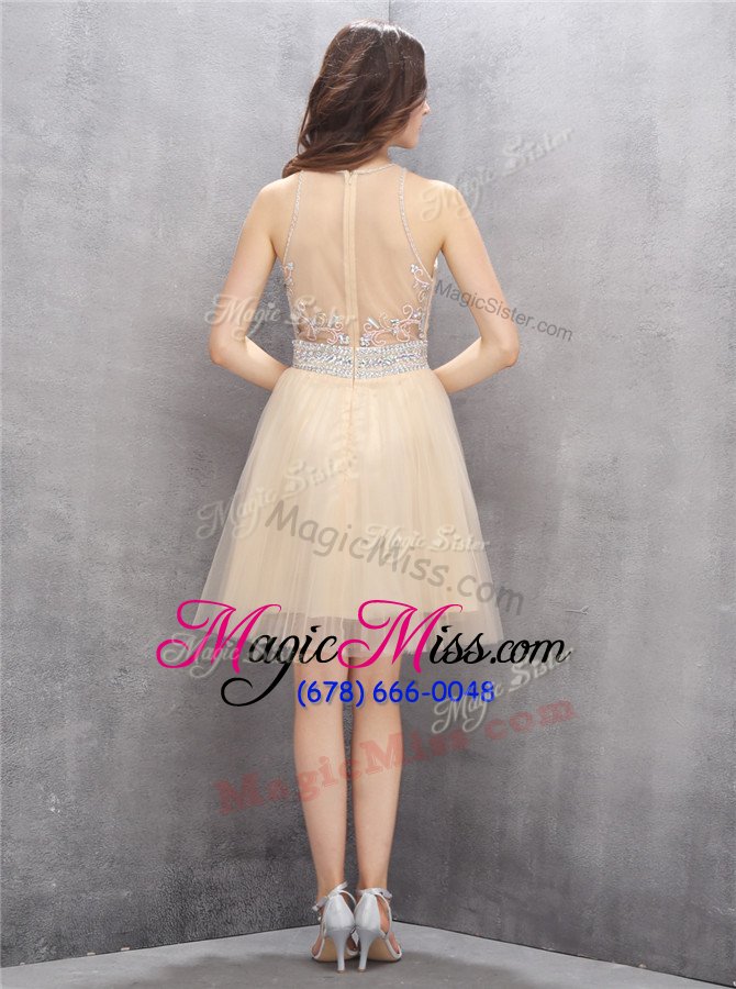 wholesale best scoop champagne sleeveless beading knee length prom party dress