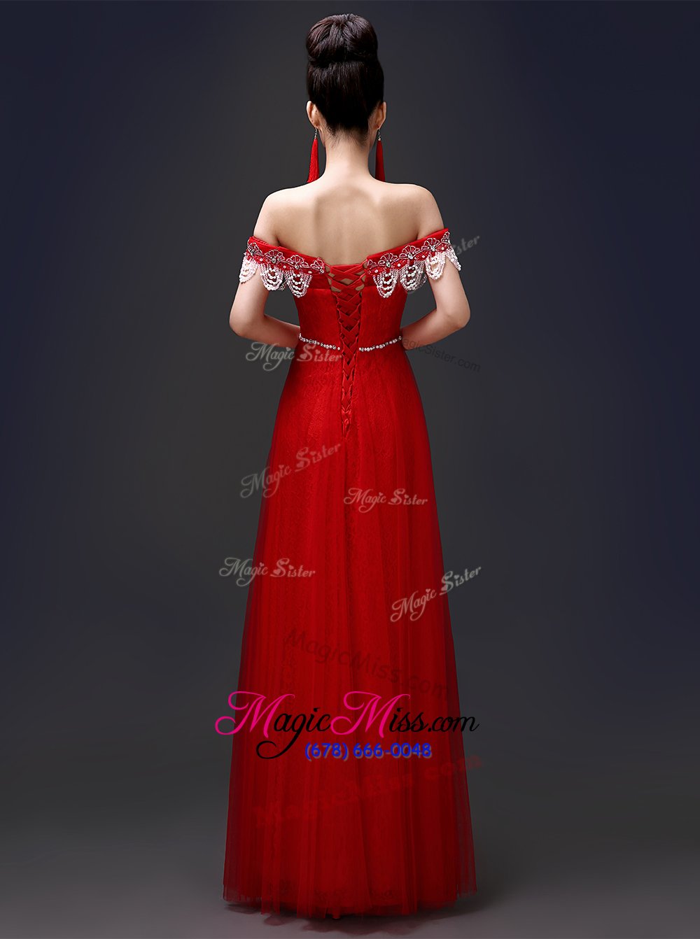 wholesale custom made off the shoulder sleeveless beading lace up homecoming dress