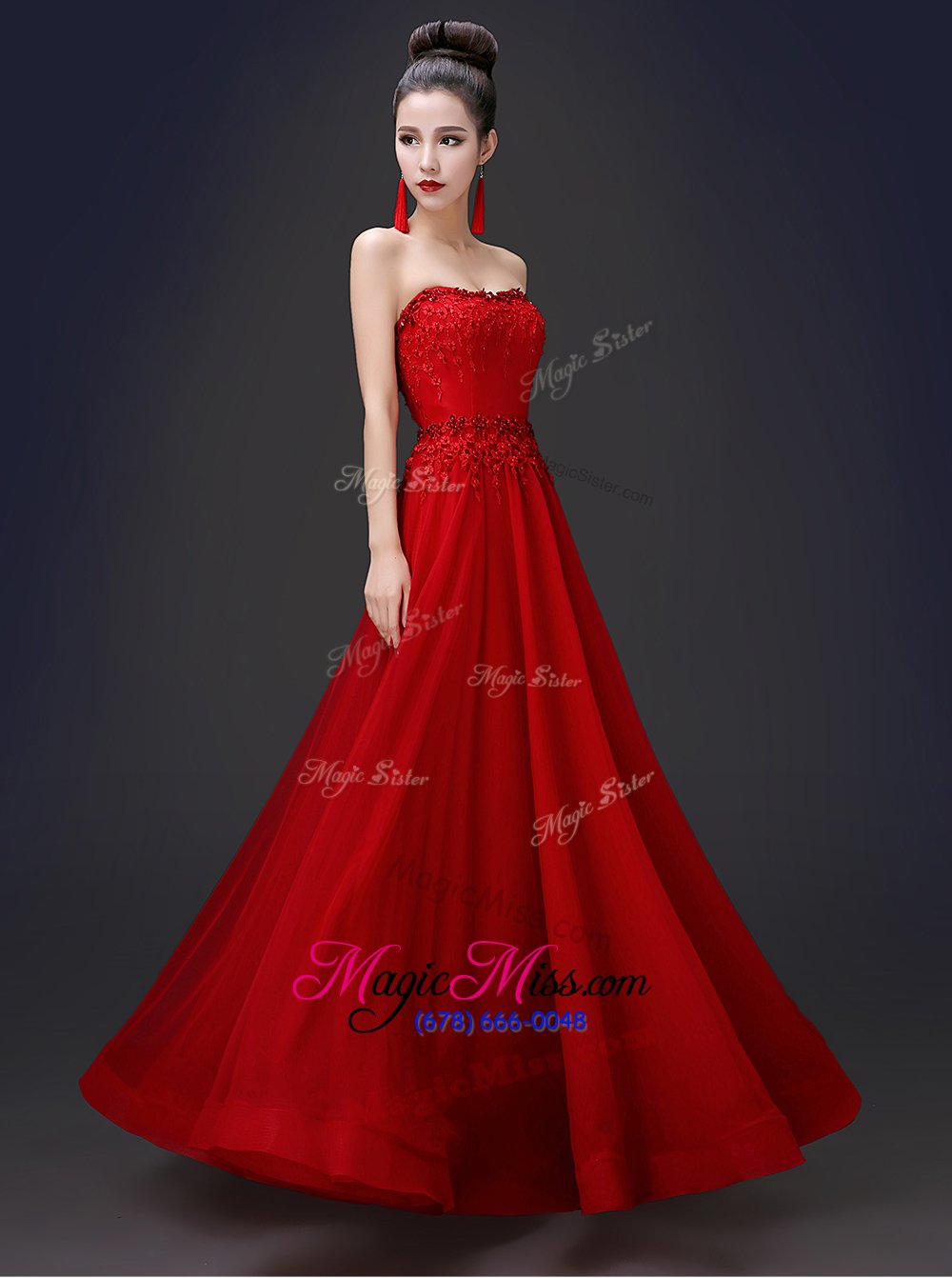 wholesale red sleeveless floor length beading and appliques lace up military ball gowns