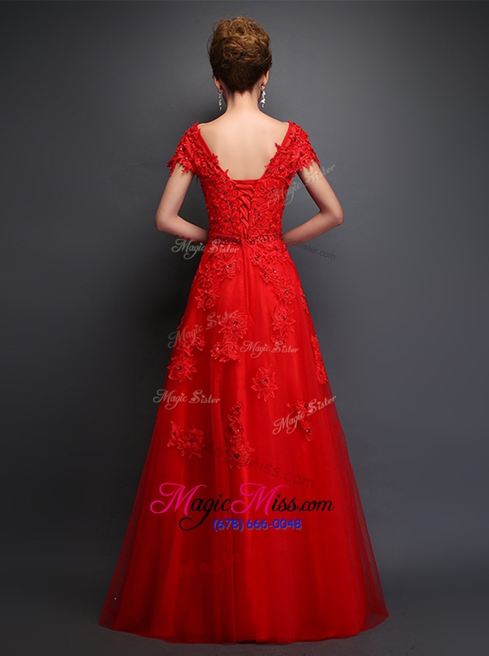 wholesale sumptuous scoop cap sleeves beading and appliques lace up pageant dress for womens