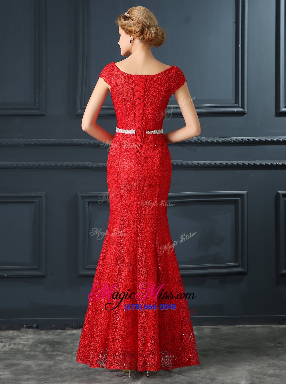 wholesale enchanting mermaid red prom and party and for with beading scoop cap sleeves lace up