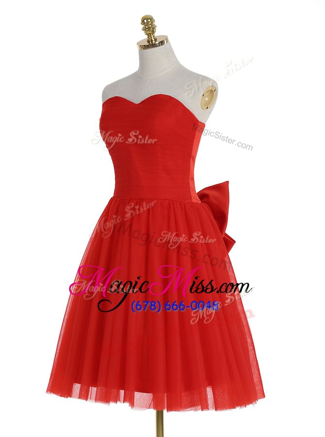 wholesale glorious red a-line sweetheart sleeveless tulle knee length zipper ruching homecoming dress