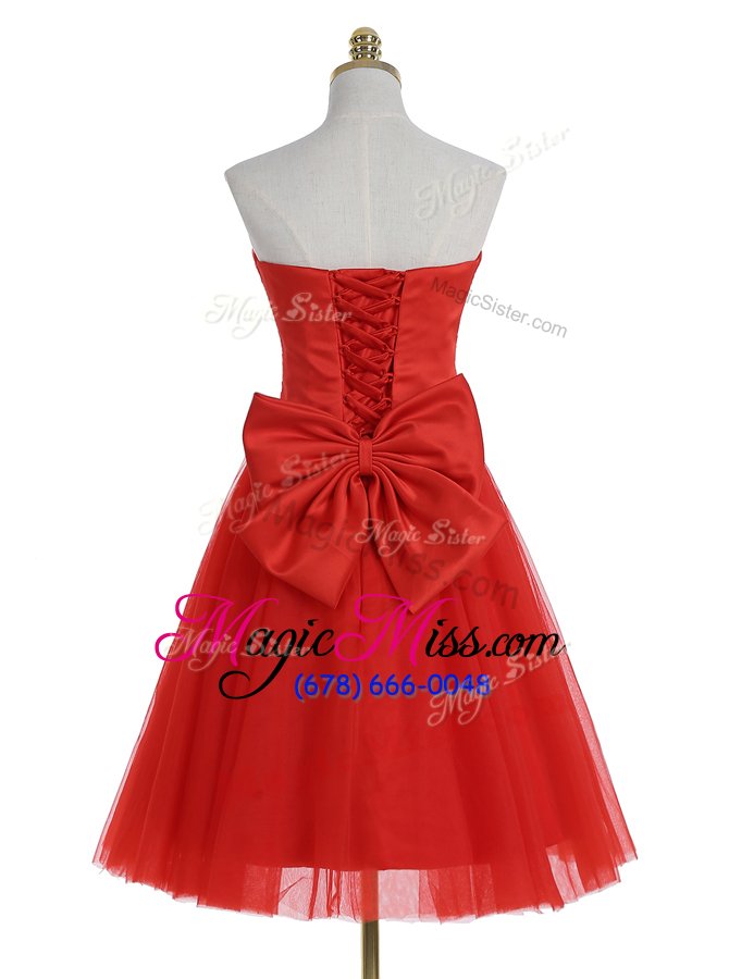 wholesale glorious red a-line sweetheart sleeveless tulle knee length zipper ruching homecoming dress